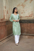 Rangreza Ethnic Saundarya Rayon Kurta Pastel Green | Grocsy