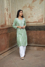 Rangreza Ethnic Saundarya Rayon Kurta Pastel Green | Grocsy