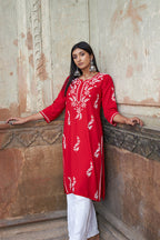 Rangreza Ethnic Saundarya Rayon Kurta Red | Grocsy