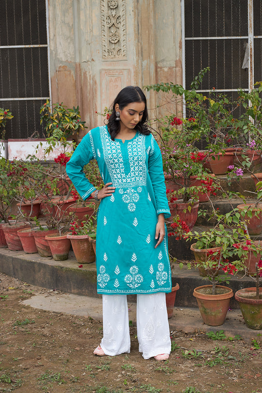 Rangreza Ethnic Alifa Cotton Kurta Blue | Grocsy