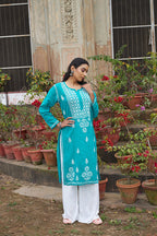Rangreza Ethnic Alifa Cotton Kurta Blue | Grocsy