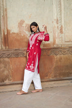 Rangreza Ethnic Alifa Cotton Kurta Maroon | Grocsy