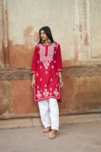 Rangreza Ethnic Alifa Cotton Kurta Maroon | Grocsy