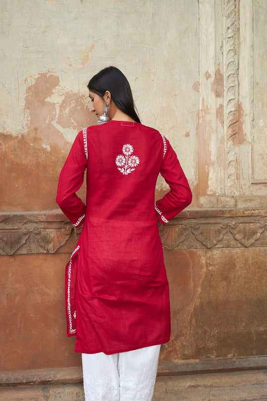 Rangreza Ethnic Alifa Cotton Kurta Maroon | Grocsy