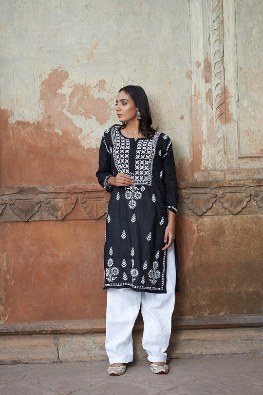 Rangreza Ethnic Alifa Cotton Kurta Black | Grocsy