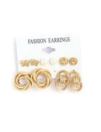 Gold-Polished Alloy Set Of 6 Designer Earrings - The Pari
