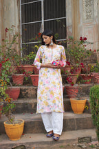 Rangreza Ethnic Leela Mulmul Chikankari Kurta Yellow | Grocsy