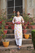 Rangreza Ethnic Leela Mulmul Chikankari Kurta Yellow | Grocsy
