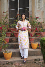 Rangreza Ethnic Leela Mulmul Chikankari Kurta Yellow | Grocsy