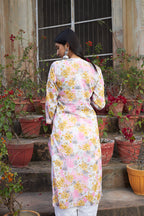 Rangreza Ethnic Leela Mulmul Chikankari Kurta Yellow | Grocsy