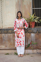 Rangreza Ethnic Leela Mulmul Chikankari Kurta Red | Grocsy