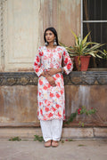 Rangreza Ethnic Leela Mulmul Chikankari Kurta Red | Grocsy