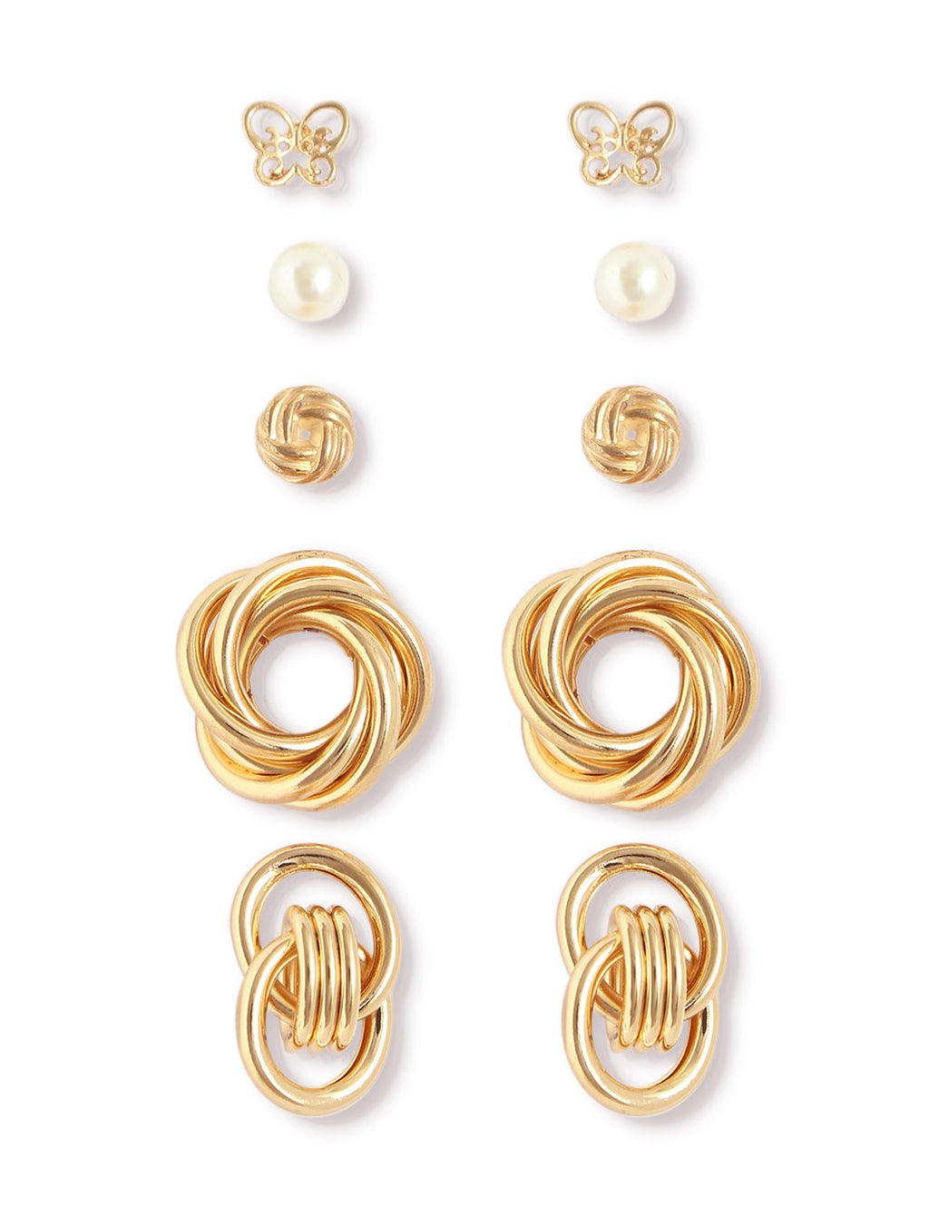 Gold-Polished Alloy Set Of 6 Designer Earrings - The Pari