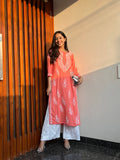 Rangreza Ethnic Liya Chikankari Rayon Kurta Peach | Grocsy