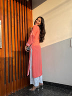 Rangreza Ethnic Liya Chikankari Rayon Kurta Peach | Grocsy