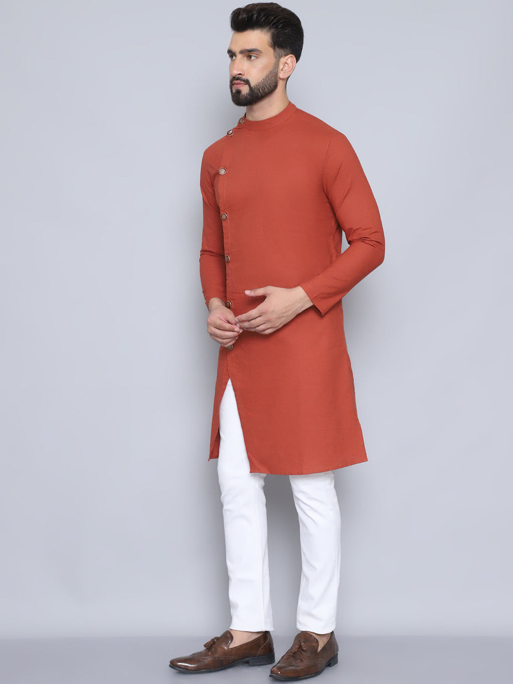 Even Apparels Men's Pure Cotton Rust Sherwani Kurta | Grocsy