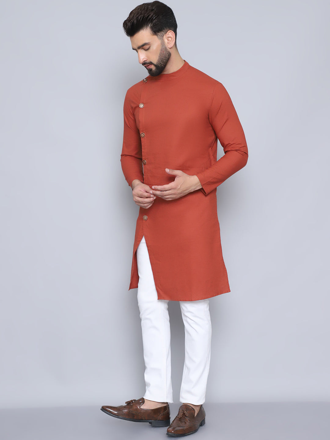 Even Apparels Men's Pure Cotton Rust Sherwani Kurta | Grocsy