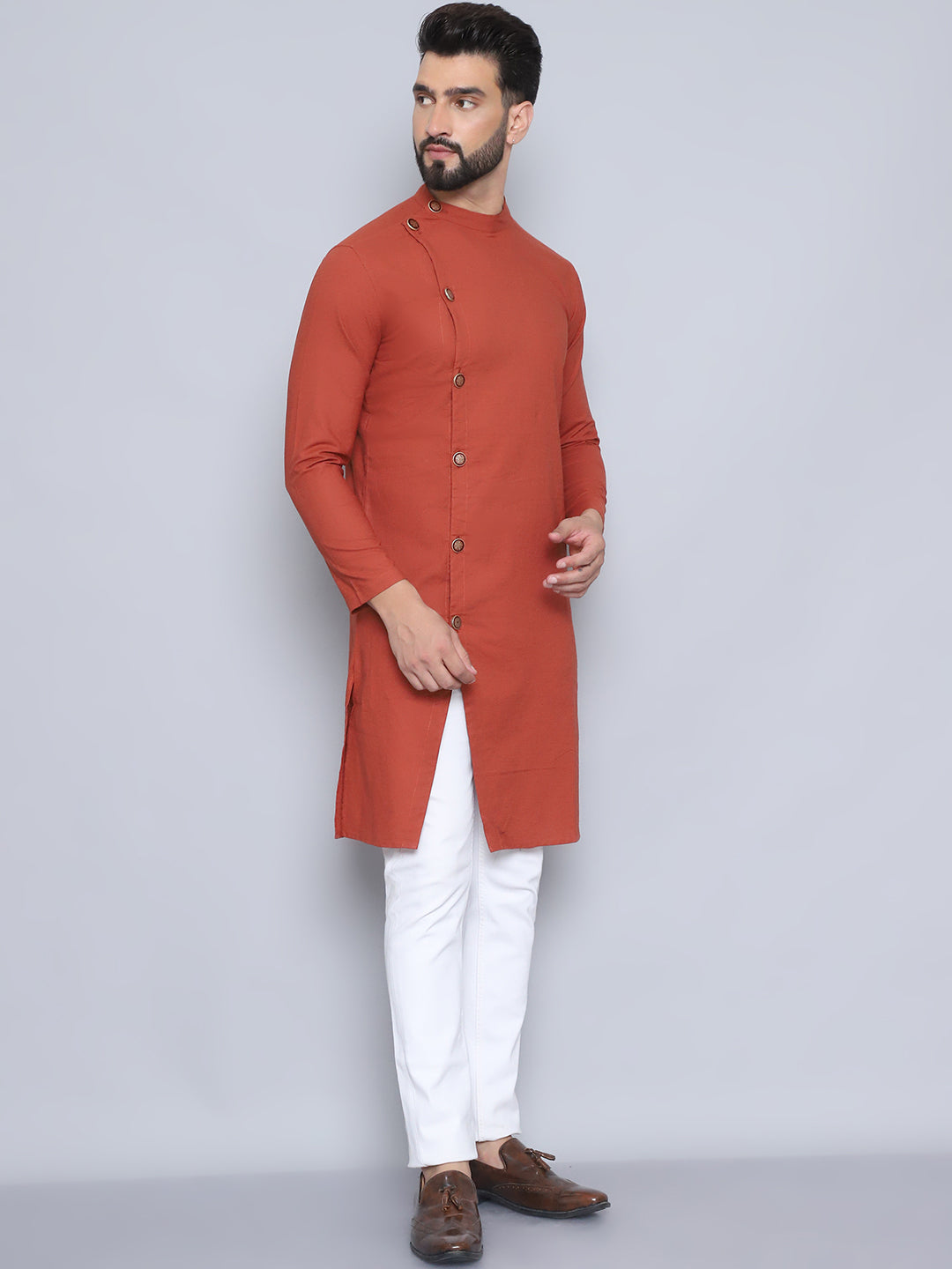 Even Apparels Men's Pure Cotton Rust Sherwani Kurta | Grocsy