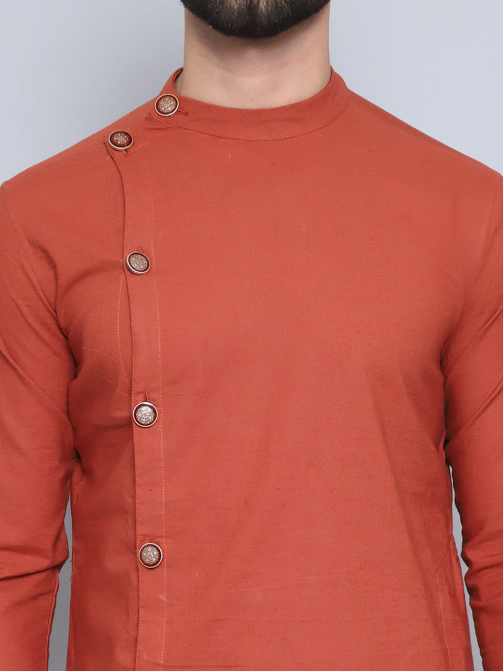 Even Apparels Men's Pure Cotton Rust Sherwani Kurta | Grocsy