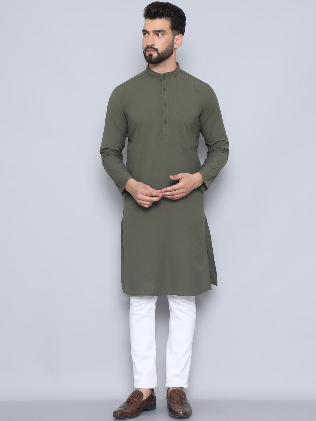 Even Apparels Men's Pure Cotton Green Kurta | Grocsy