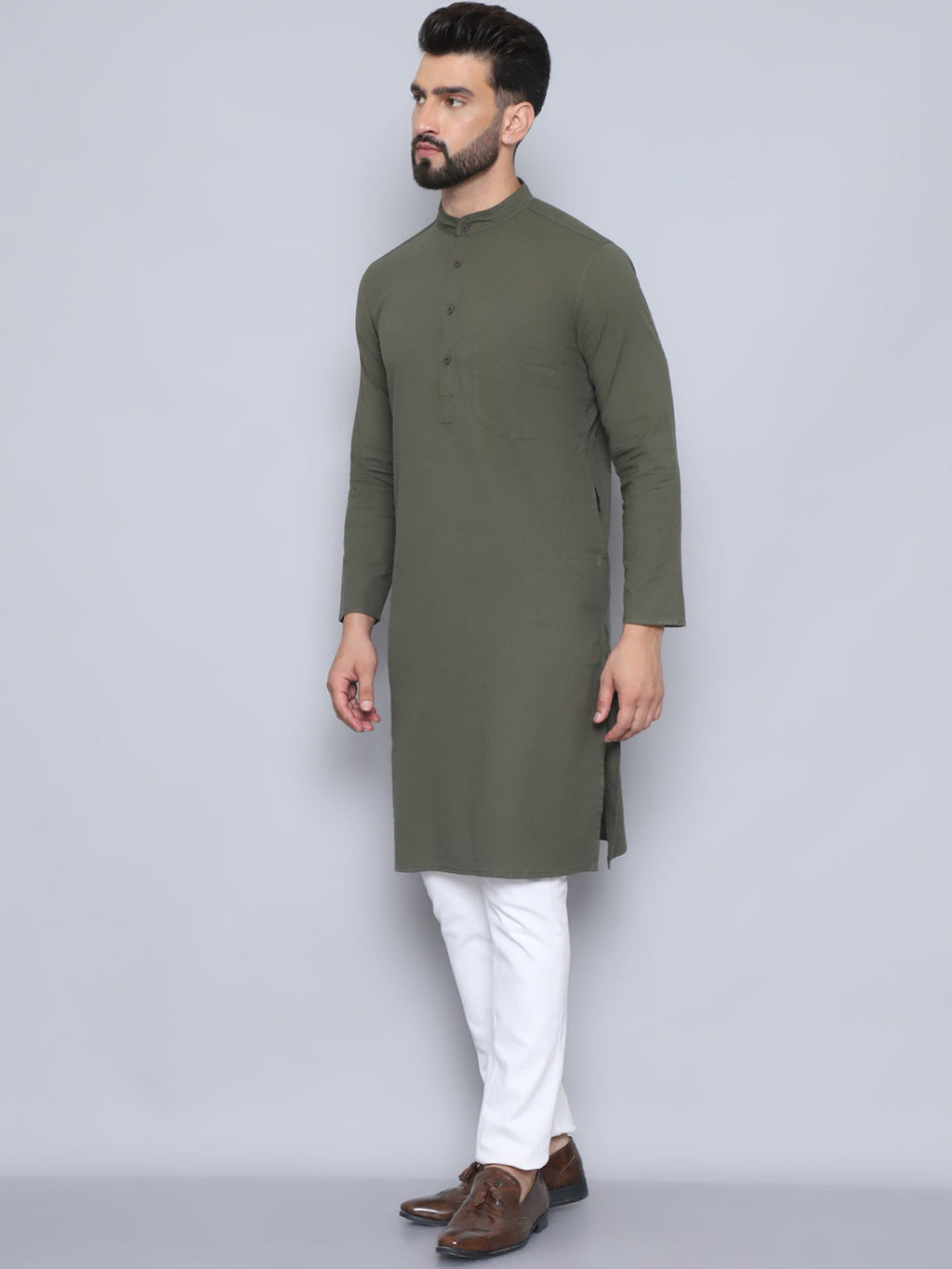Even Apparels Men's Pure Cotton Green Kurta | Grocsy