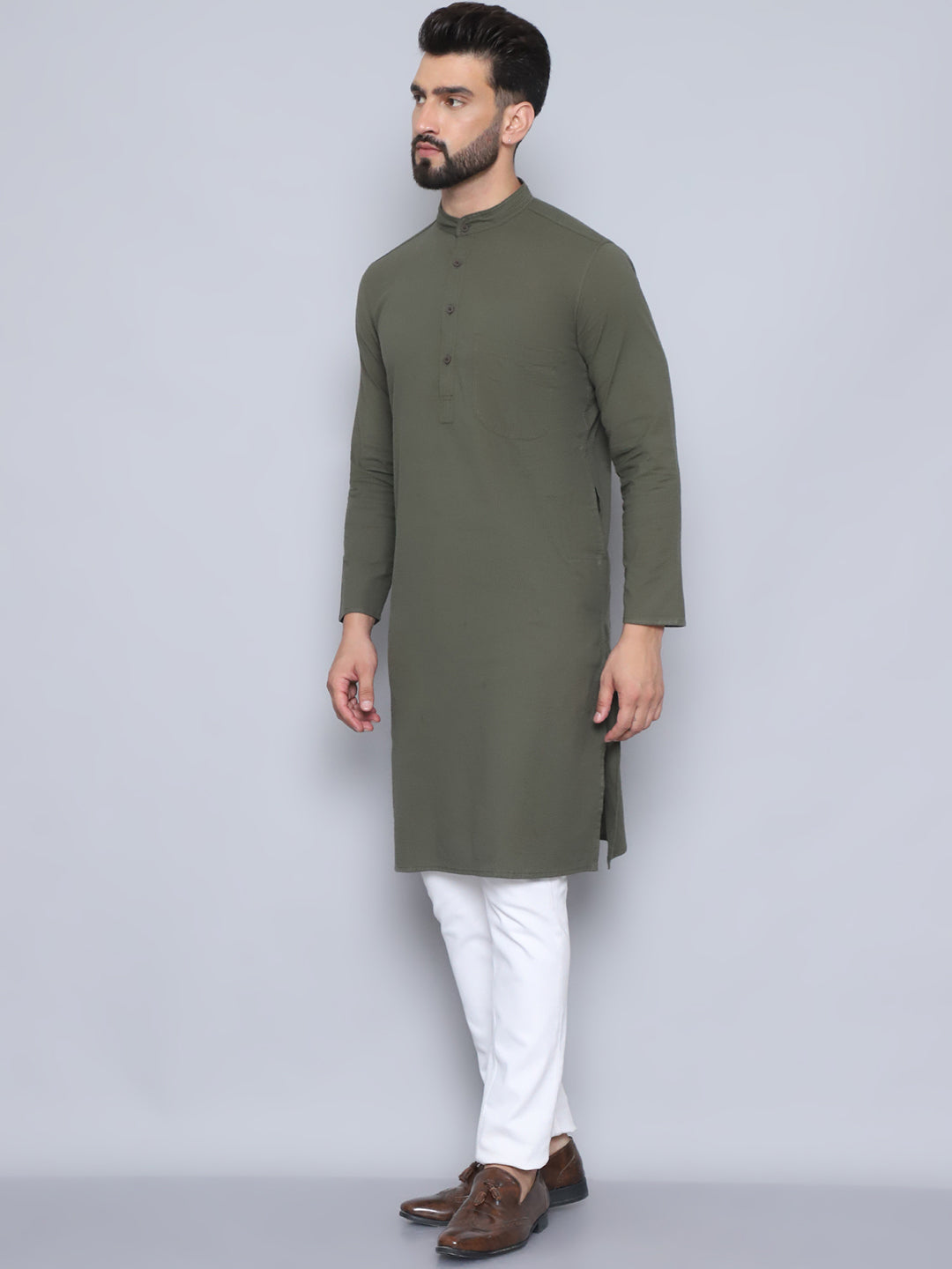 Even Apparels Men's Pure Cotton Green Kurta | Grocsy
