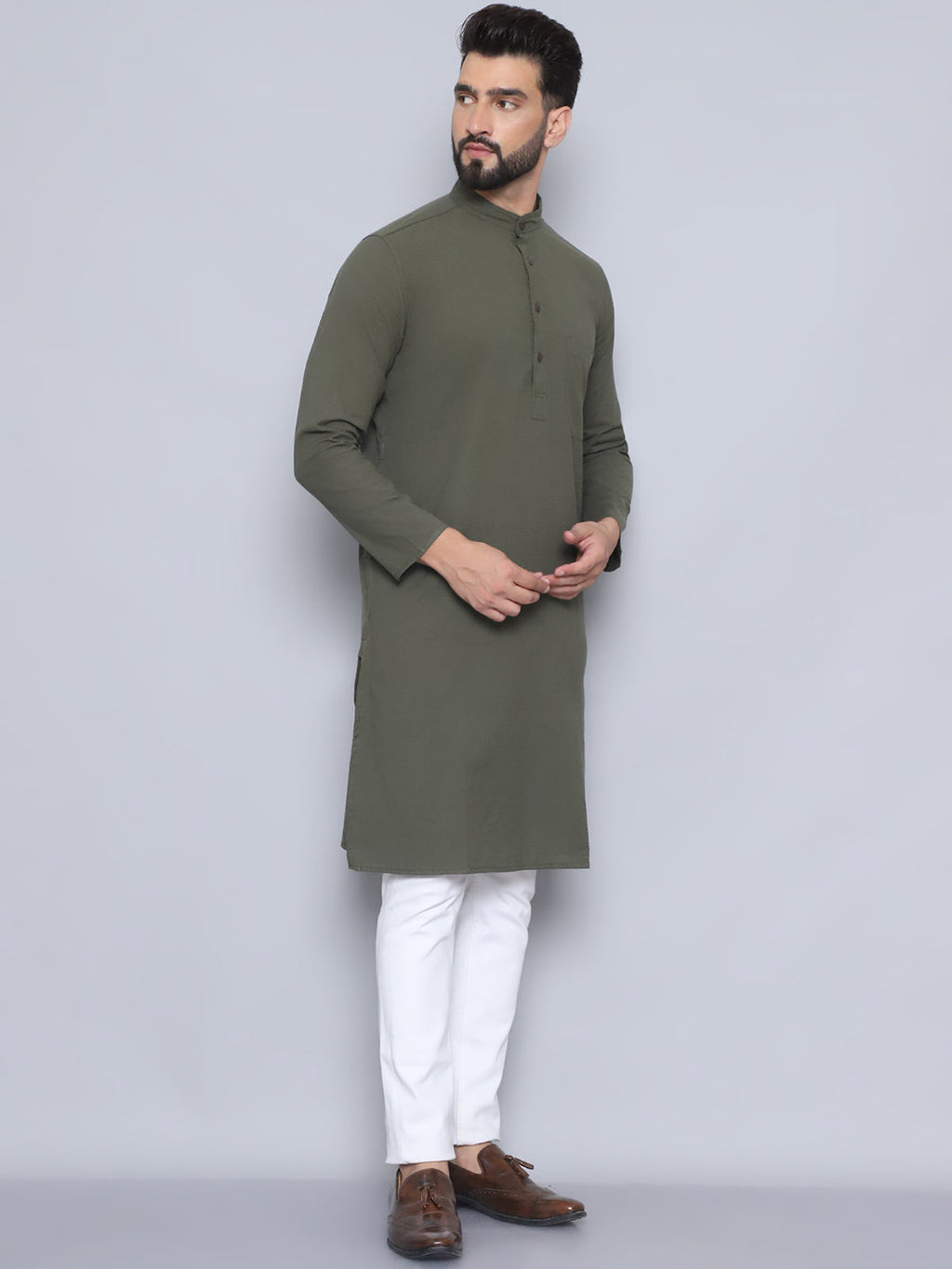 Even Apparels Men's Pure Cotton Green Kurta | Grocsy