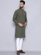 Even Apparels Men's Pure Cotton Green Kurta | Grocsy