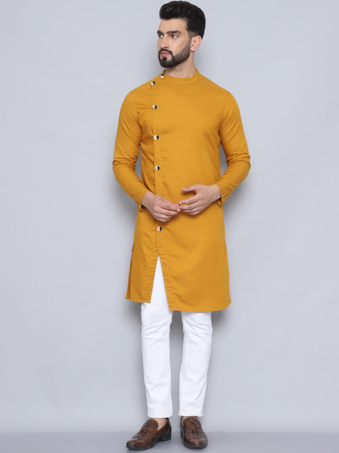 Even Apparels Men's Pure Cotton Yellow Sherwani Kurta | Grocsy