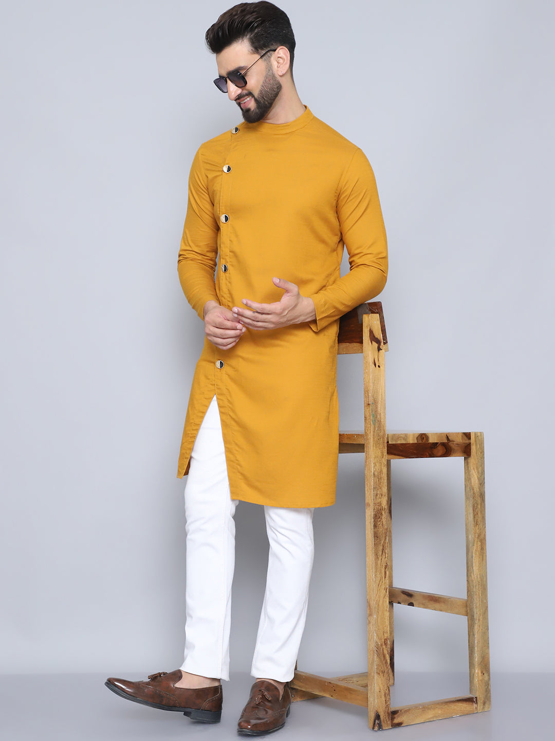 Even Apparels Men's Pure Cotton Yellow Sherwani Kurta | Grocsy