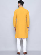 Even Apparels Men's Loop Button Yellow Kurta | Grocsy