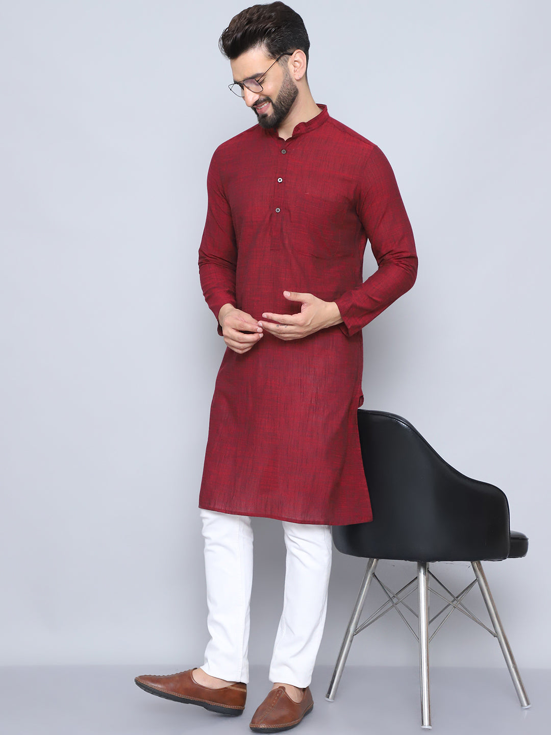 Even Apparels Men's Pure Cotton Maroon Kurta | Grocsy