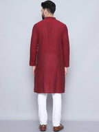 Even Apparels Men's Pure Cotton Maroon Kurta | Grocsy