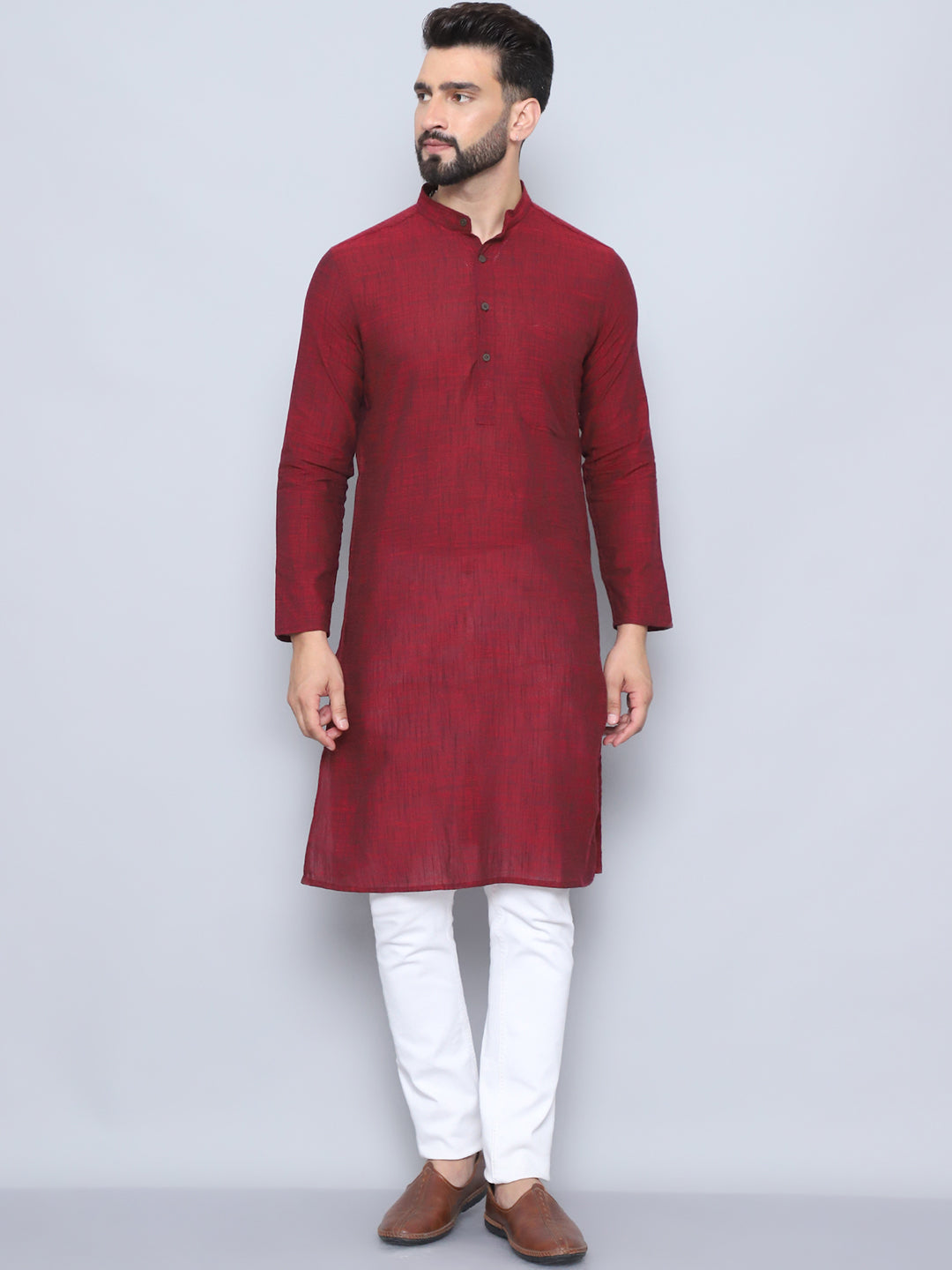 Even Apparels Men's Pure Cotton Maroon Kurta | Grocsy
