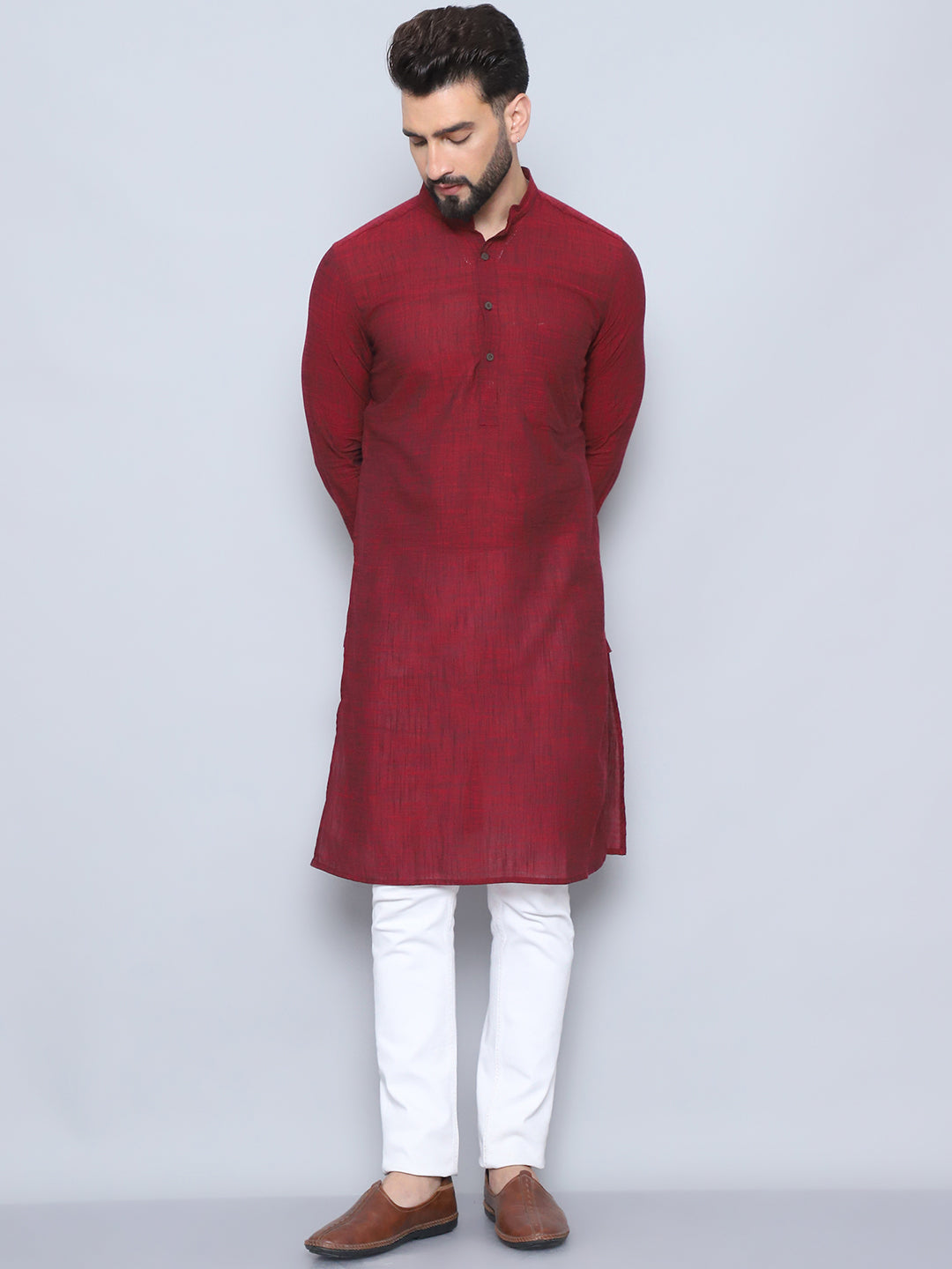 Even Apparels Men's Pure Cotton Maroon Kurta | Grocsy
