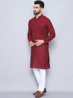 Even Apparels Men's Pure Cotton Maroon Kurta | Grocsy