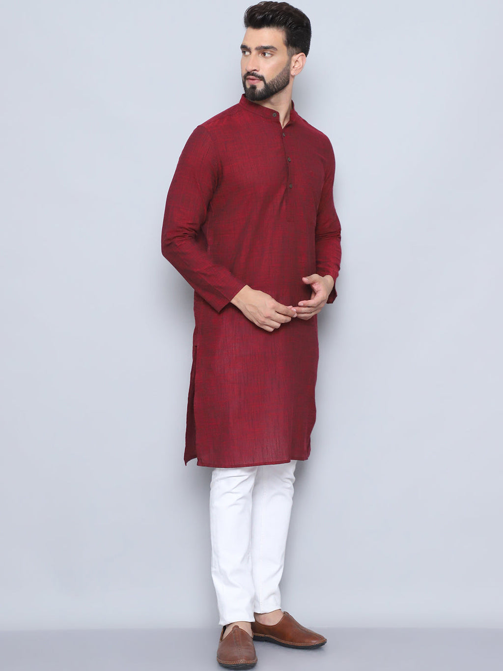 Even Apparels Men's Pure Cotton Maroon Kurta | Grocsy