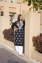 Rangreza Ethnic Chikankari Rayon Kurta Black | Grocsy