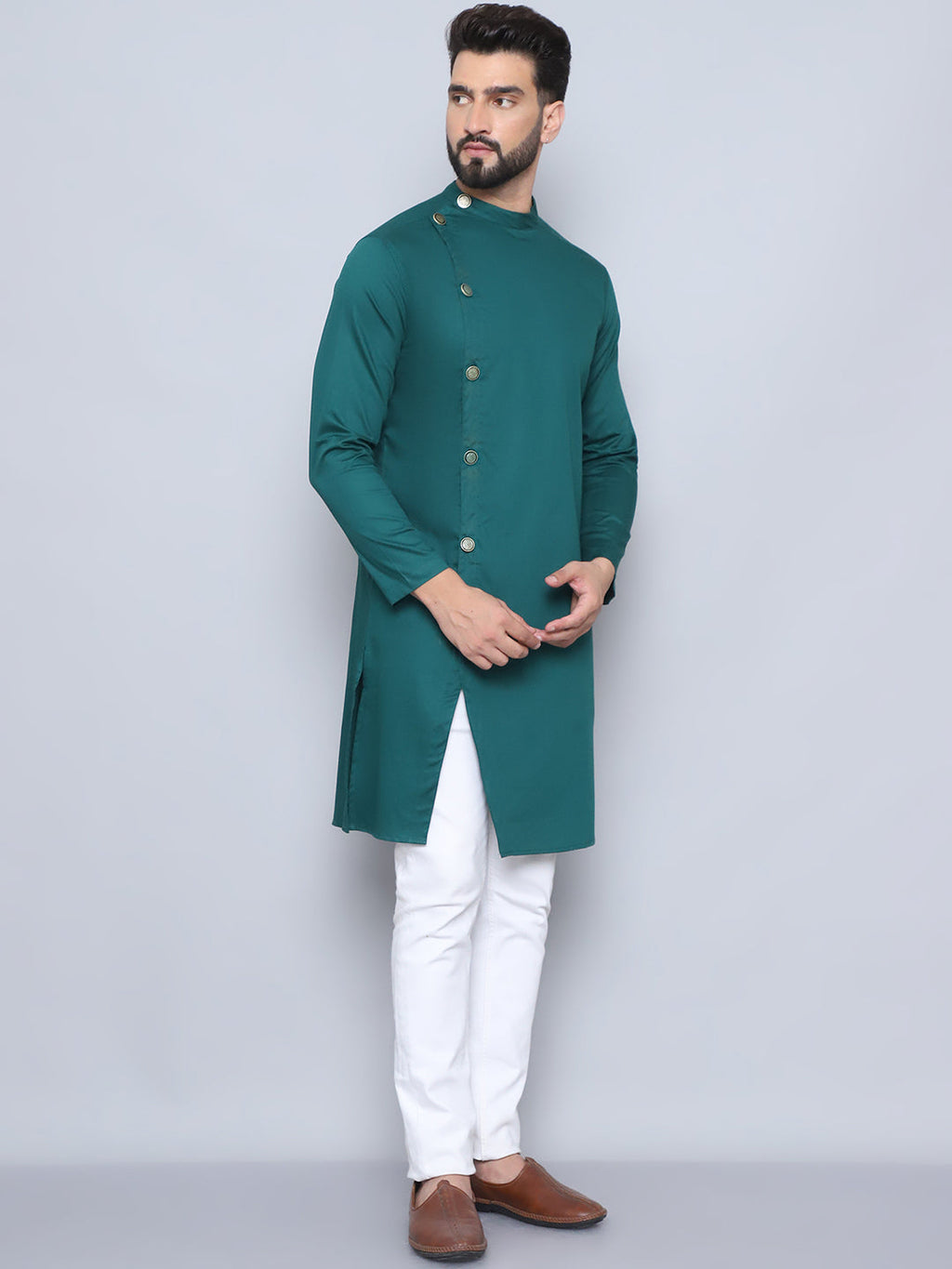 Even Apparels Men's Pure Cotton Green Sherwani Kurta | Grocsy