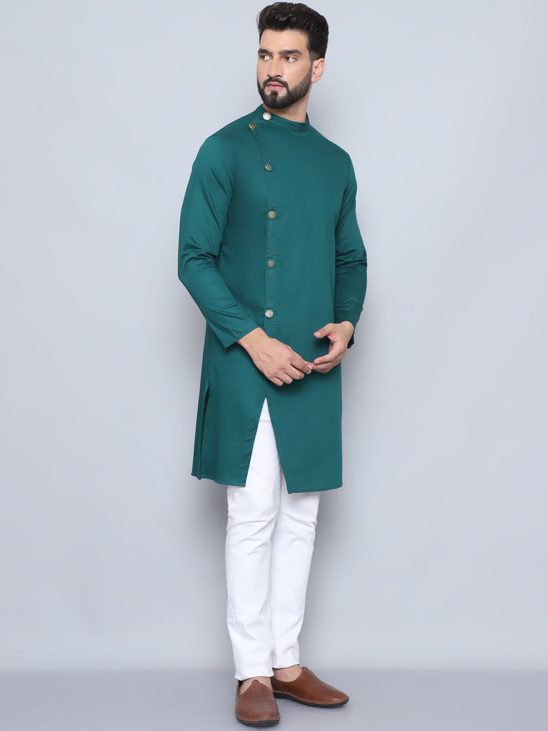 Even Apparels Men's Pure Cotton Green Sherwani Kurta | Grocsy