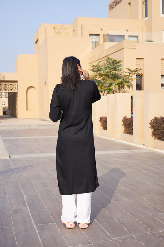 Rangreza Ethnic Chikankari Rayon Kurta Black | Grocsy