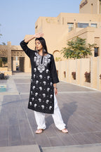 Rangreza Ethnic Chikankari Rayon Kurta Black | Grocsy