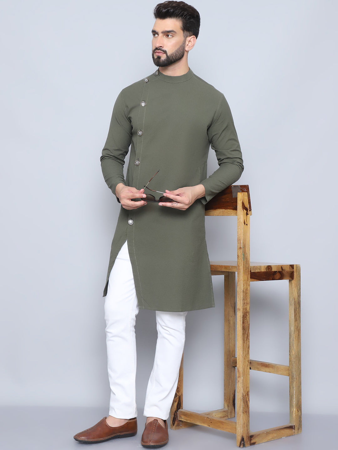 Even Apparels Men's Pure Cotton Green Sherwani Kurta | Grocsy