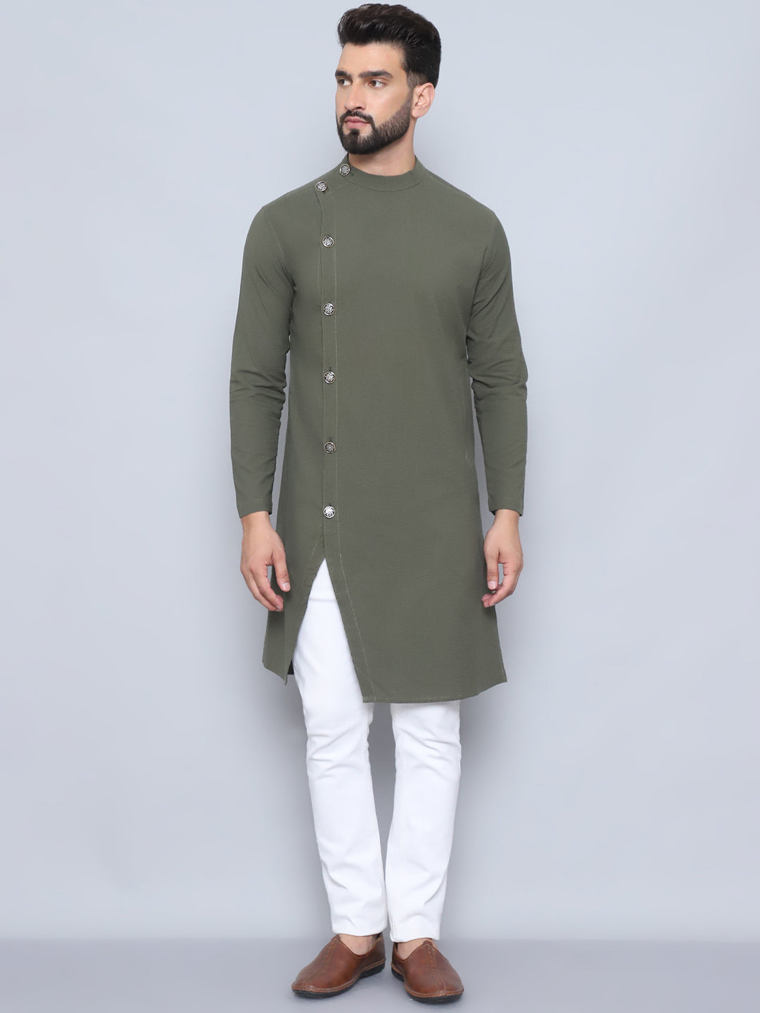 Even Apparels Men's Pure Cotton Green Sherwani Kurta | Grocsy