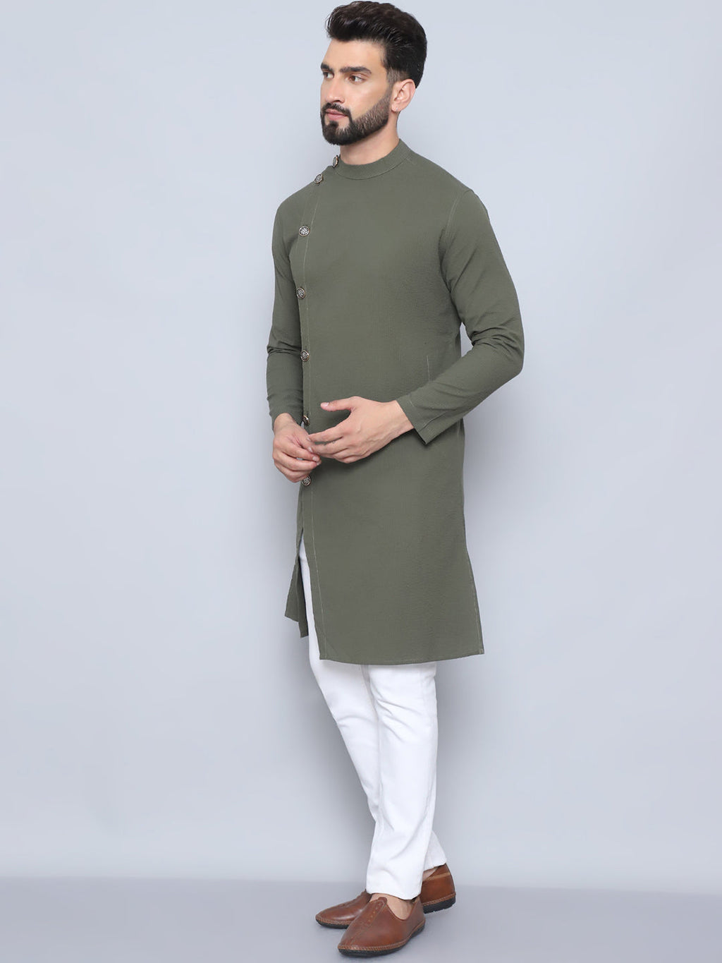 Even Apparels Men's Pure Cotton Green Sherwani Kurta | Grocsy