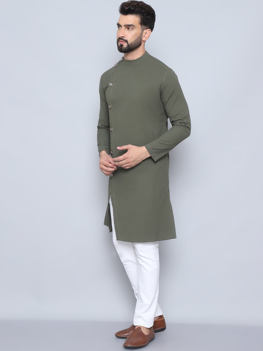 Even Apparels Men's Pure Cotton Green Sherwani Kurta | Grocsy
