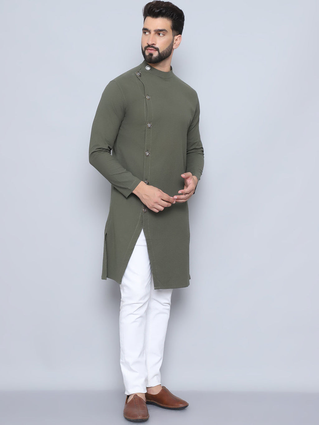 Even Apparels Men's Pure Cotton Green Sherwani Kurta | Grocsy