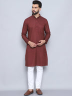 Even Apparels Men's Pure Cotton Maroon Kurta | Grocsy