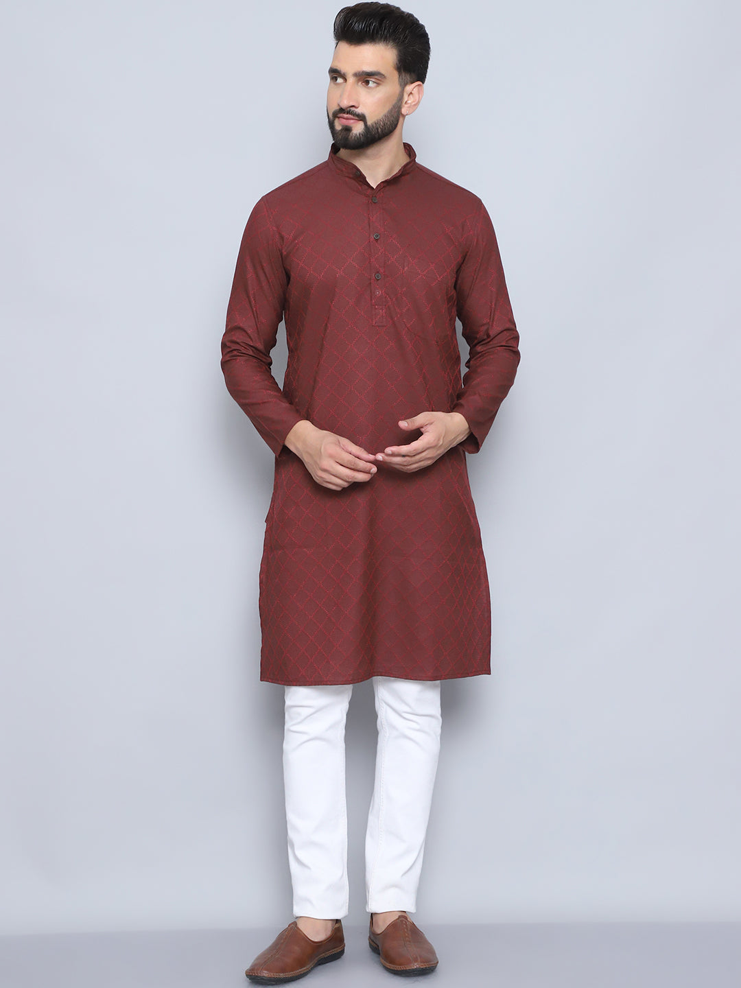 Even Apparels Men's Pure Cotton Maroon Kurta | Grocsy