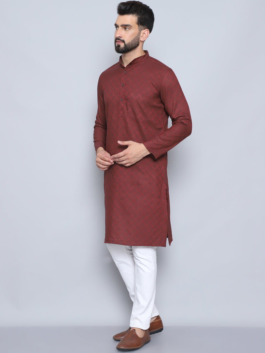 Even Apparels Men's Pure Cotton Maroon Kurta | Grocsy
